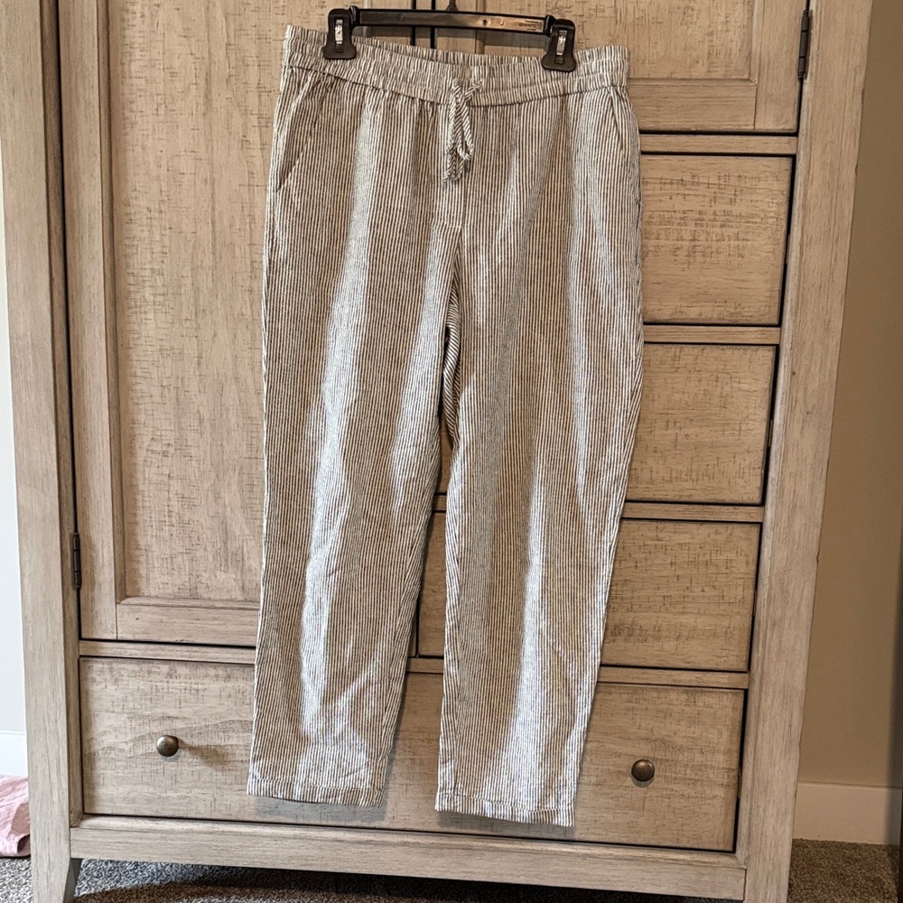 J. Crew Gray and White Pinstripe Drawstring Pants